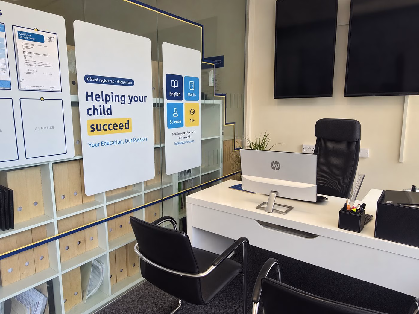 Reception desk at Hackney Tuition Centre
